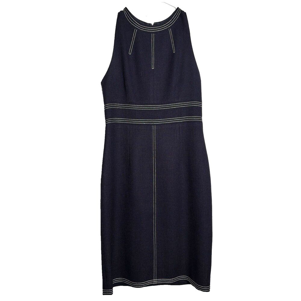 David Meister Contrast Stitch Sheath Dress 8 Corpcore Minimalist Preppy Cocktail
